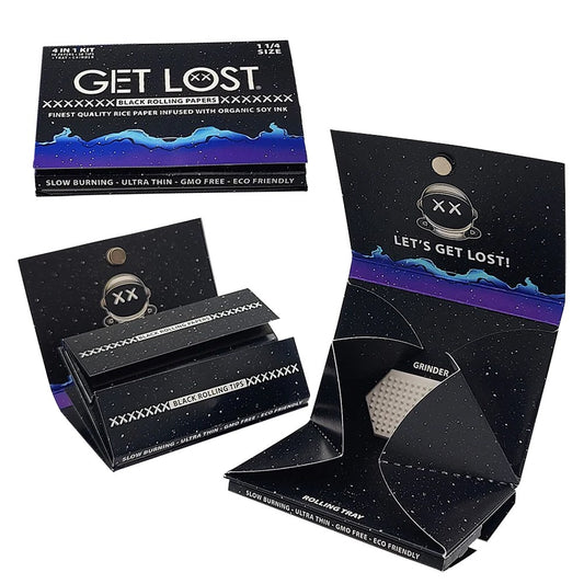 GET LOST 4 IN 1 BLACK 1 1/4" ROLLING PAPER KIT