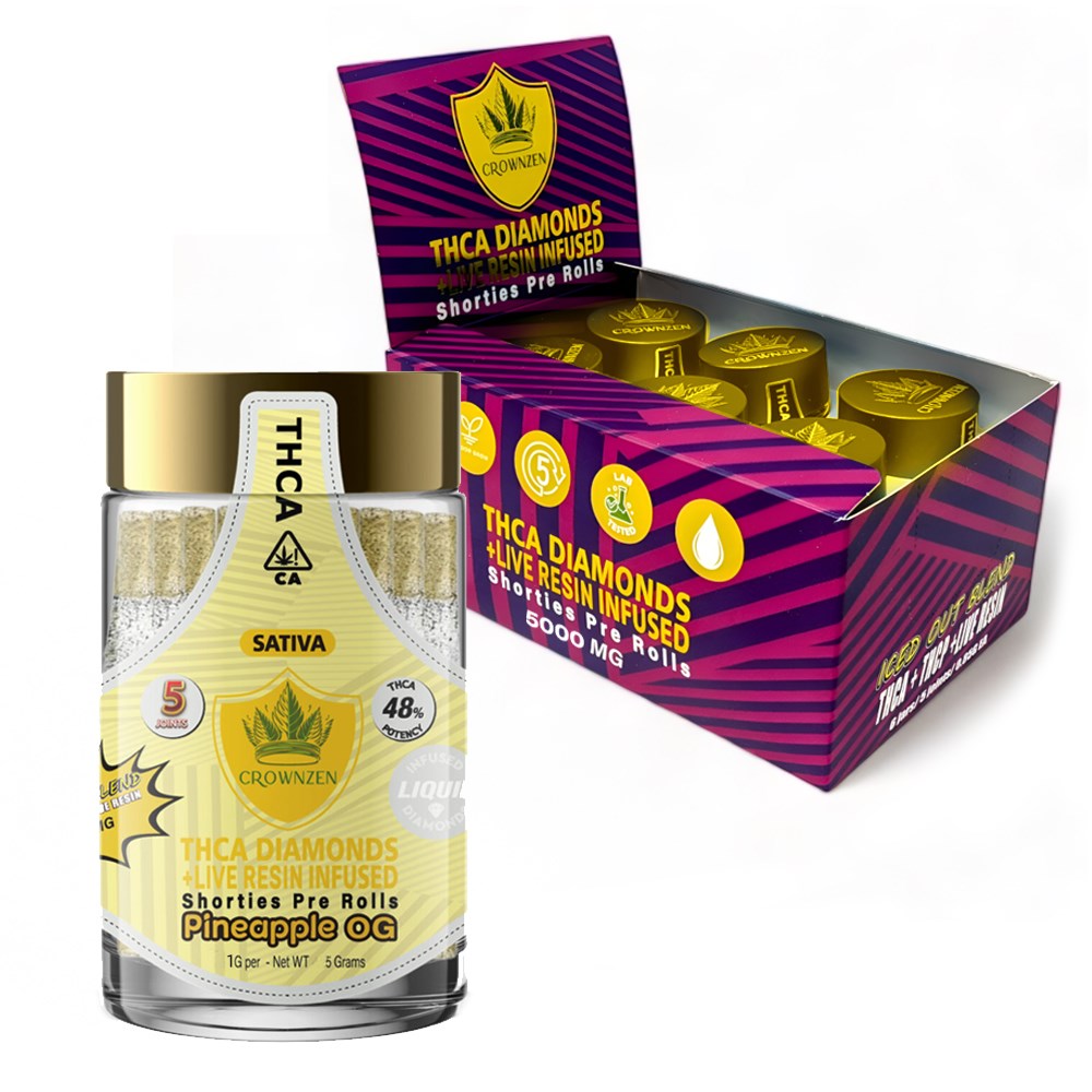 CROWNZEN THCA DIAMOND + LIVE RESIN INFUSED 5000MG PREROLLS SATIVA - PINEAPPLE