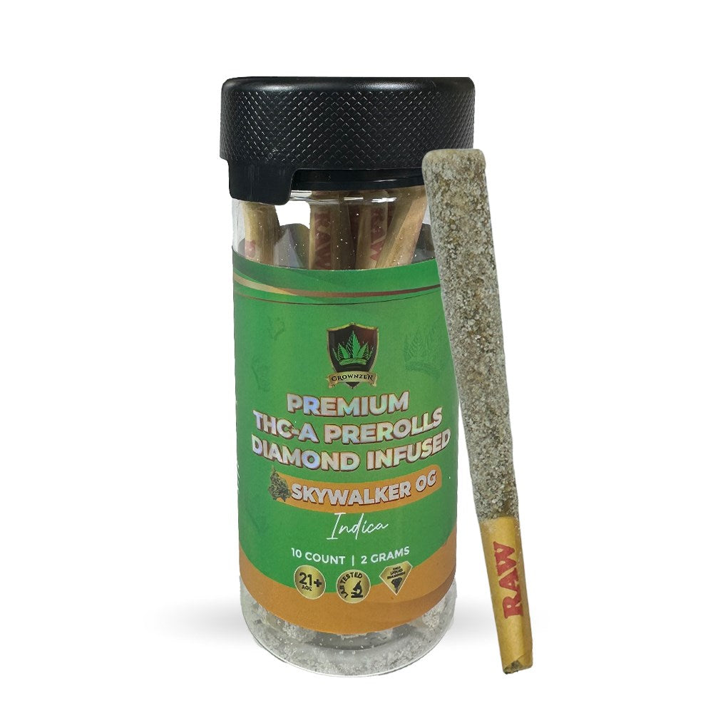 CROWNZEN PREMIUM THCA DIAMOND INFUSED 2G PREROLLS INDICA - SKYWALKER OG