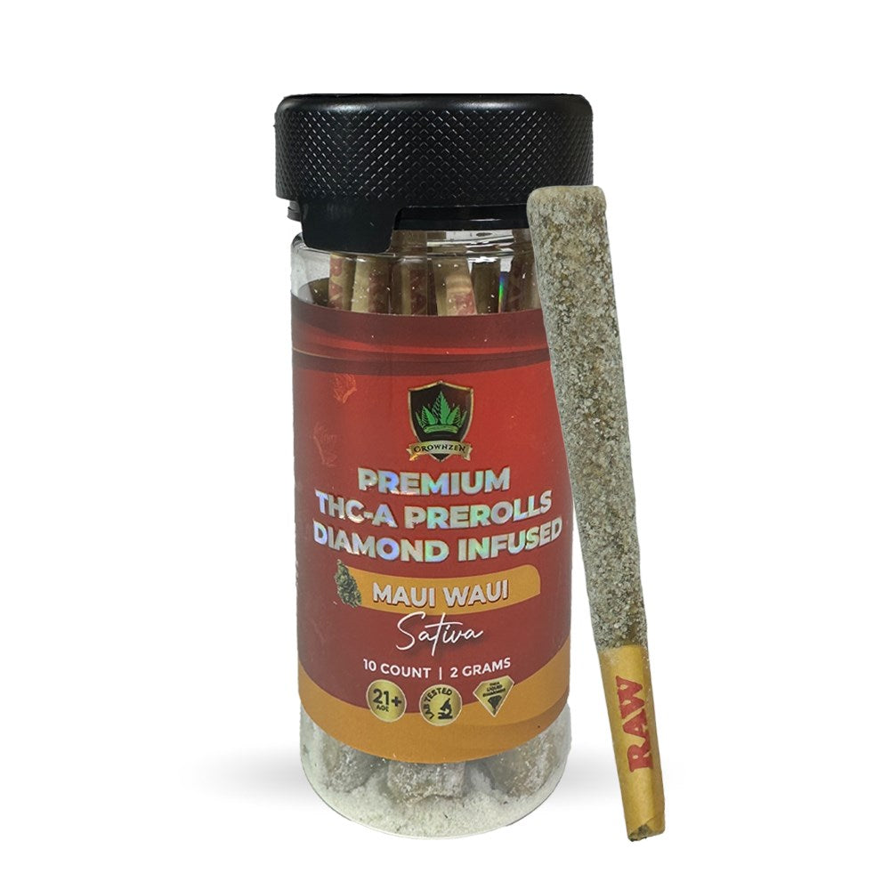 CROWNZEN PREMIUM THCA DIAMOND INFUSED 2G PREROLLS SATIVA - MAUI WAUI