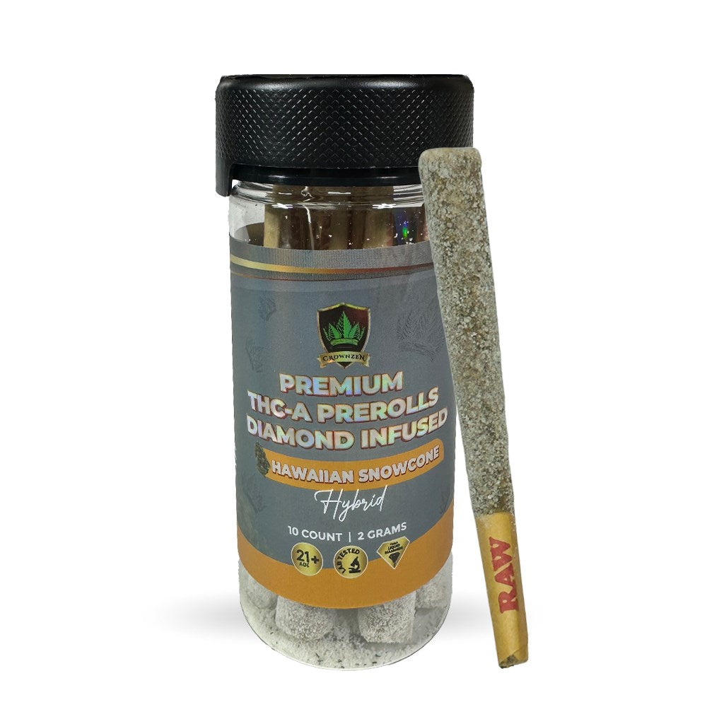 CROWNZEN PREMIUM THCA DIAMOND INFUSED 2G PREROLLS HYBRID - HAWAIIAN SNOWCONE