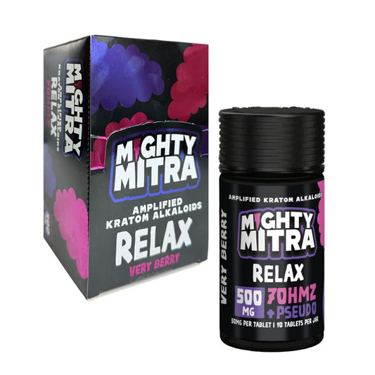 MIGHTY MITRA 500MG 7OHMZ+PSEUDO+RELAX 10CTS KRATOM - VERY BERRY