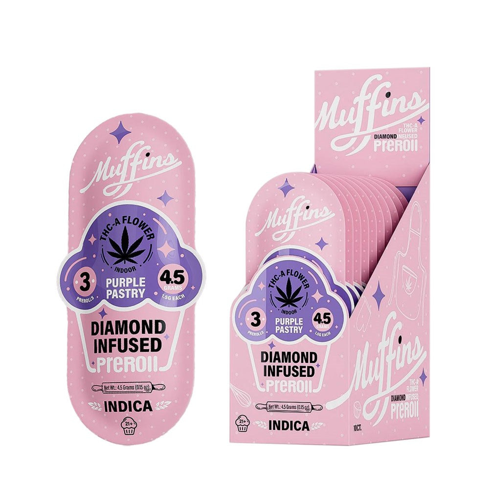 MUFFINS DIAMOND INFUSED 3PK 1.5G PREROLLS INDICA - PURPLE PASTRY