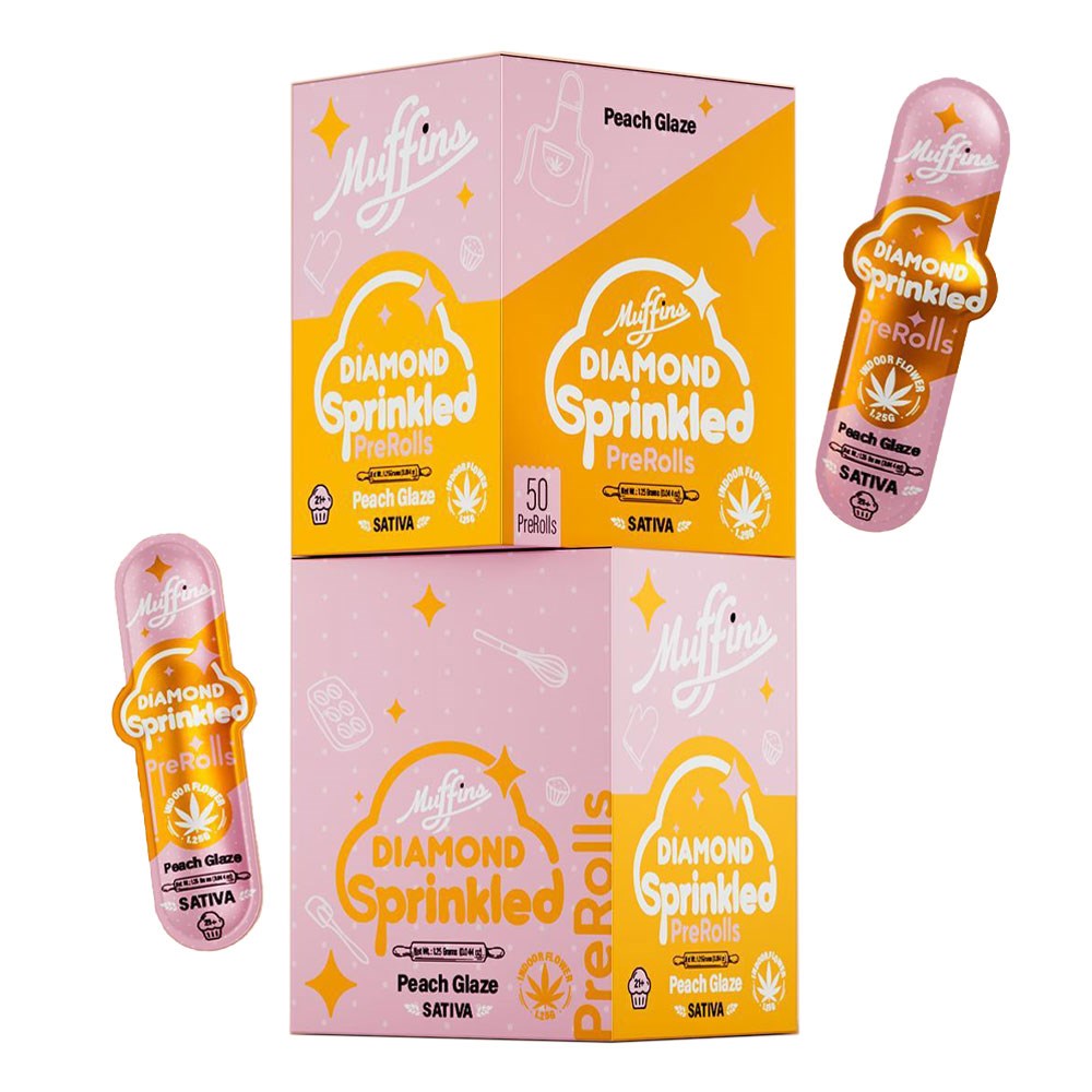 MUFFINS DIAMOND SPRINKLED PREROLLS SATIVA - PEACH GLAZE