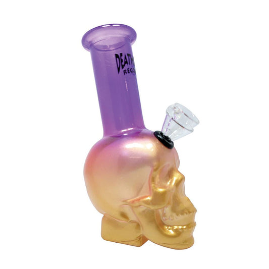 DEATHROW RECORDS SKULL WATERPIPE - PURPLE/GOLD