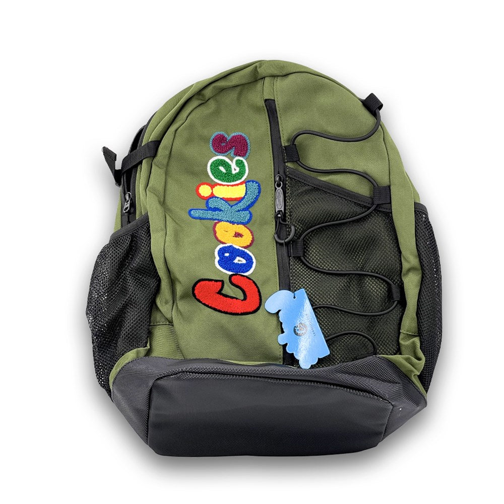 COOKIES SMELL PROOF "THE BUNGEE " BACKPACK WITH CHENILLE LETTERING - OLIVE