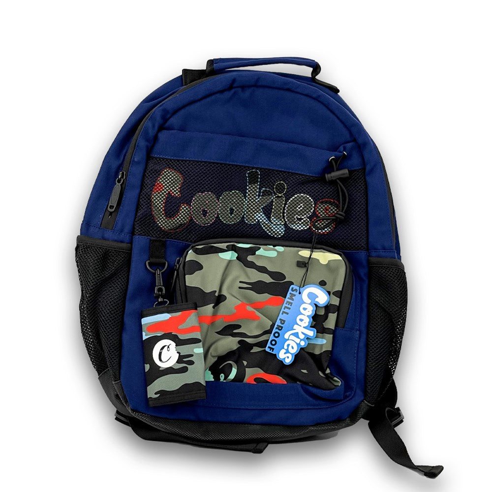 COOKIES ESCOBAR SMELL PROOF CAMO PIECED POLY CANVAS BACKPACK - NAVY