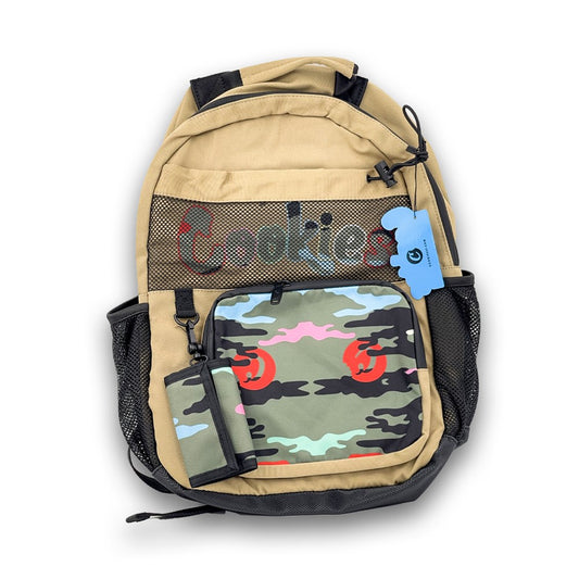 COOKIES ESCOBAR SMELL PROOF CAMO PIECED POLY CANVAS BACKPACK - TAN