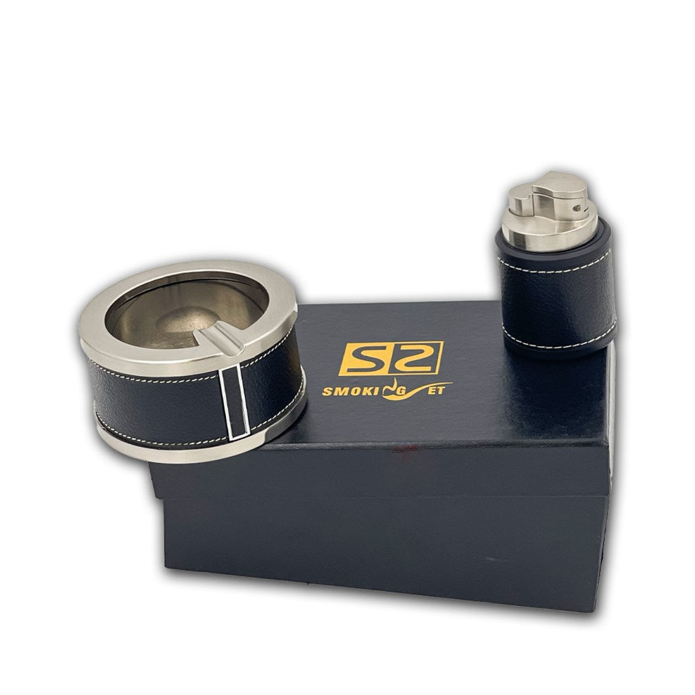 SS SMOKING SET ASHTRAY & LIGHTER