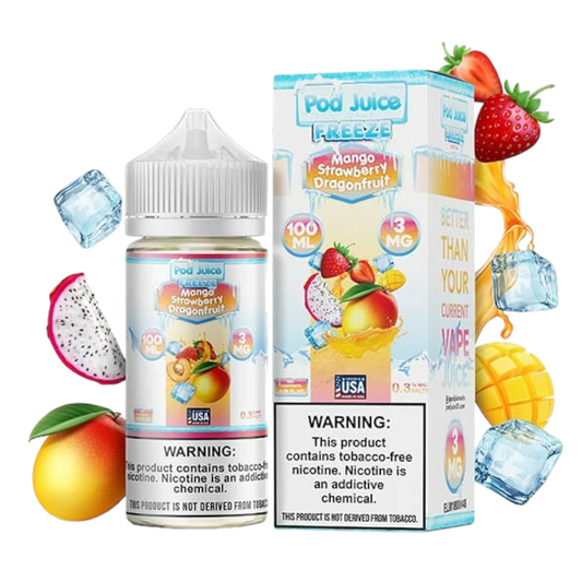 POD SALT NIC 100ML JUICE 3MG FREEZE  - MANGO STRAW DRAGONFRUIT