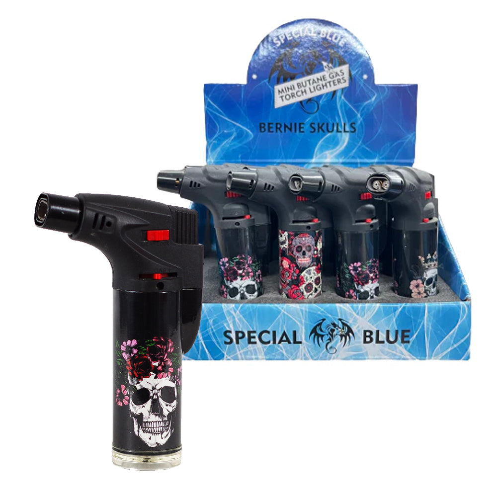 SPECIAL BLUE MINI BERNIE SKULLS TORCH - 12CT Display