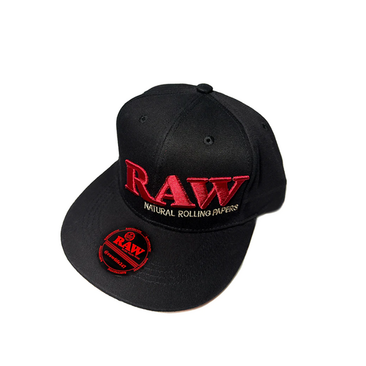 RAW SNAP BACK CAP WITH RED STITCHING &amp; POKER - BLACK
