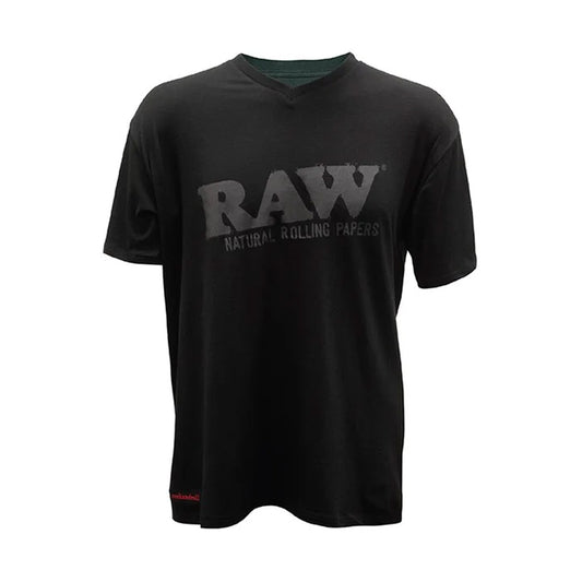 RAW SHORT SLEEVE VNECK BLACK SHIRT W BLACK LOGO - MEDIUM