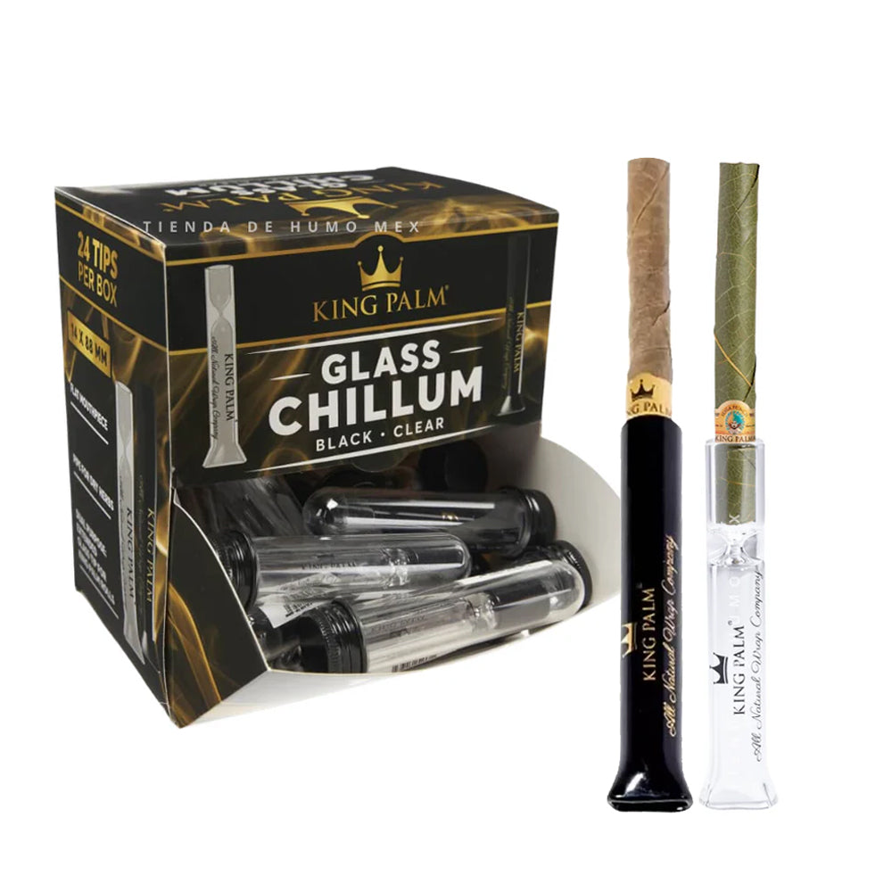 KING PALM GLASS 14 X 88MM CHILLUM  - BLACK &amp; CLEAR