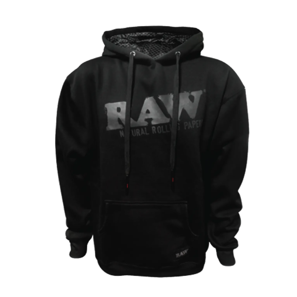RAW BLACK COTTON HOODIE W/ BLACK LOGO - 2XL