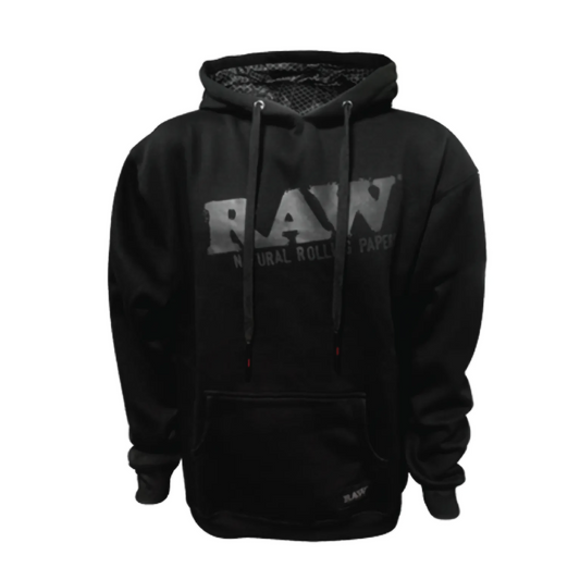 RAW BLACK COTTON HOODIE W/ BLACK LOGO - 2XL
